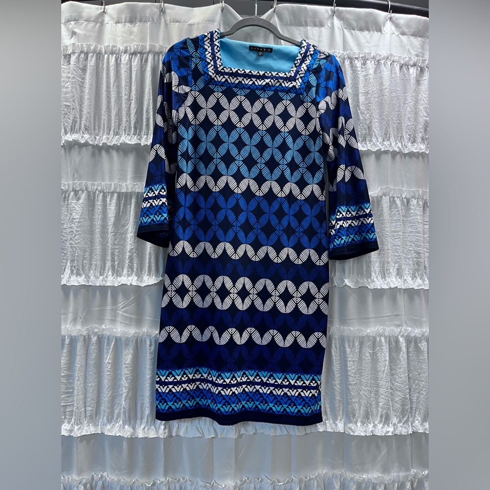 Tiana B. - Blue and White Geometric Dress